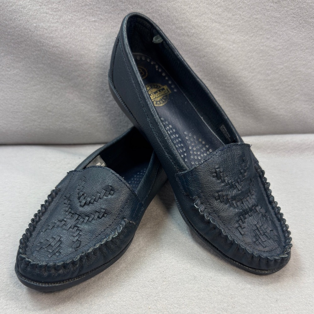 Minimalist Comfort Walkables Loafers Womens 8 Navy Blue Leather Woven Slip On